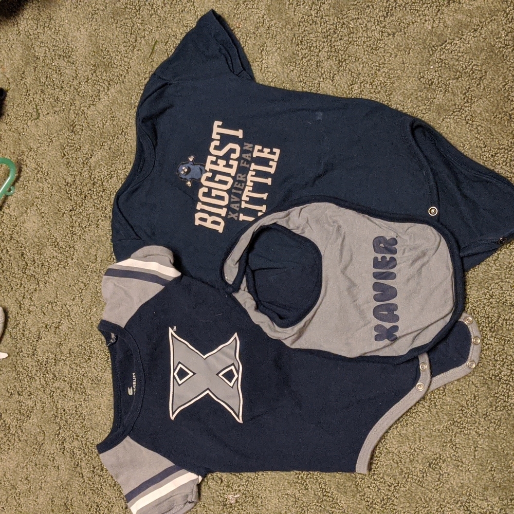Xavier University onesies 6-12m +bib